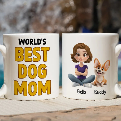 World's Best Dog Dad Mug Personalized Ceramic Mug with Cartoon Dog and Owner for Dog Lovers