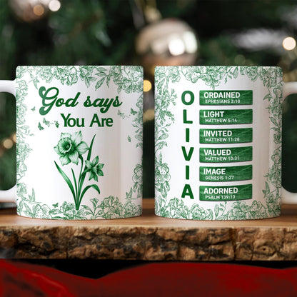 Custom Name Letter And Flower Toile De Jouy Style God Says I Am Print Full Mug LM32 895397