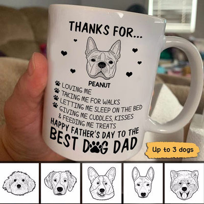 Dog Head Outline Thanks For Happy Father's Day Gift For Dog Dad Personalized Mug