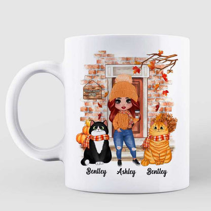 A Girl Loves Fall Season And Cats Personalized Mug