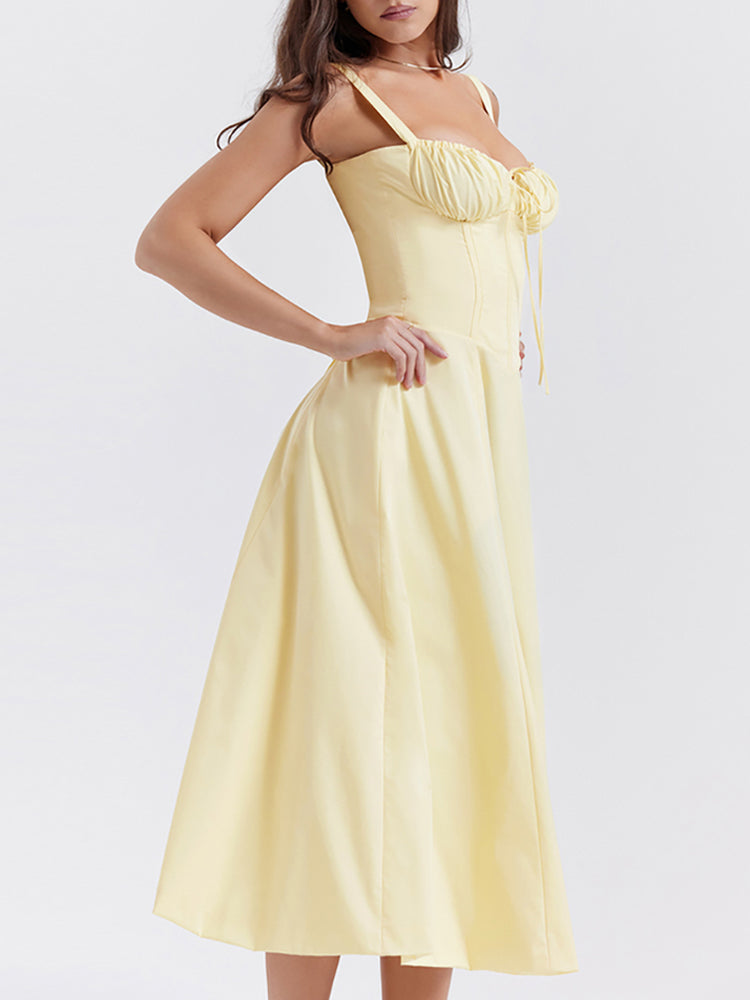 High Waist Back Lace Up Side Slit Midi Dress
