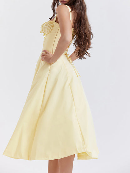 High Waist Back Lace Up Side Slit Midi Dress