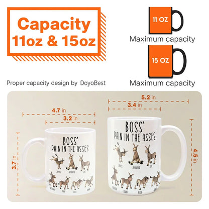 Boss' Pain in the Asses White Ceramic Mug, Personalized Office Humor Gift for Coworkers and Morning Coffee Smiles