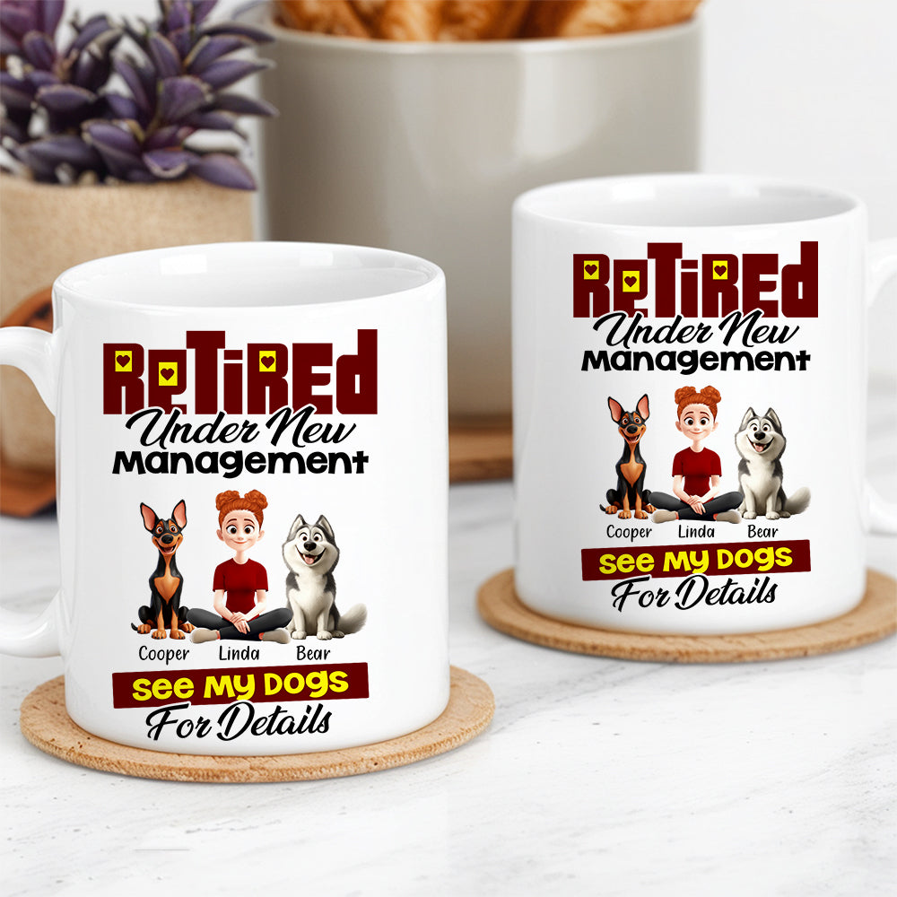 Custom Dog Lover Mug - Retirement-Themed Personalized Cup Featuring Pets and Owner, Funny Gift for Dog Moms & Dads