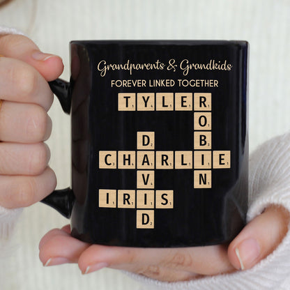 Grandparents & Grandkids Forever Linked Together Crossword Puzzle Personalized Mug, Gift For Large Family, Parent, Grandparents, Siblings, Brothers, Sisters