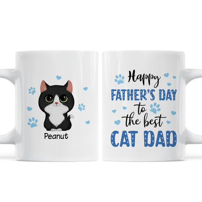 Blue Hearts Happy Father's Day To The Best Cat Dad Watercolor Cute Cats Personalized Mug
