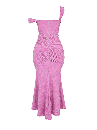 Rose Pink Floral Corset Ruffle Ruched Maxi Dress