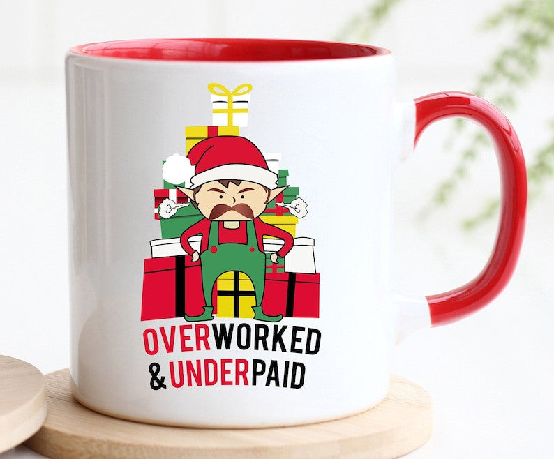 Overworked & Underpaid Elf Christmas - Accent Ceramic Mug