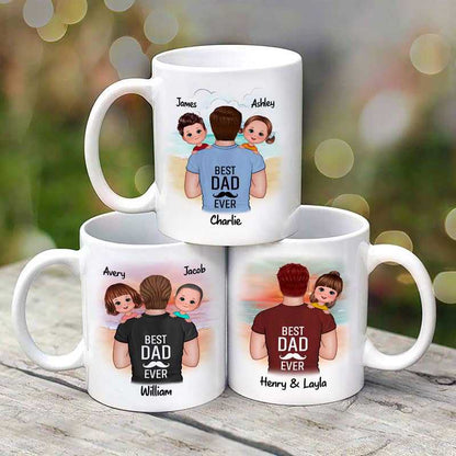 Dad Carrying Kids On Shoulder Best Dad Ever Beach Landscape Father's Day Gift For Daddy Personalized Mug