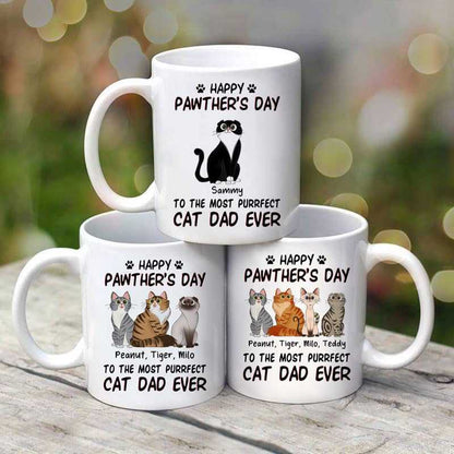 Happy Pawther's Day Sitting Cartoon Cats Gift For Cat Dad Personalized Mug