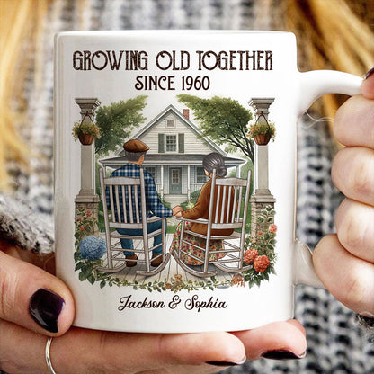 Old Couple Sitting On The Porch Growing Old Together Since Personalized Mug, Heartfelt Gift For Couple, For Him, For Her, Husband, Wife