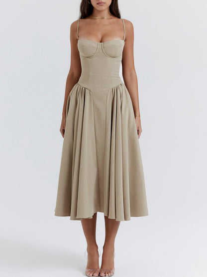Sweetheart Neck Spaghetti Straps Volume Midi Dress