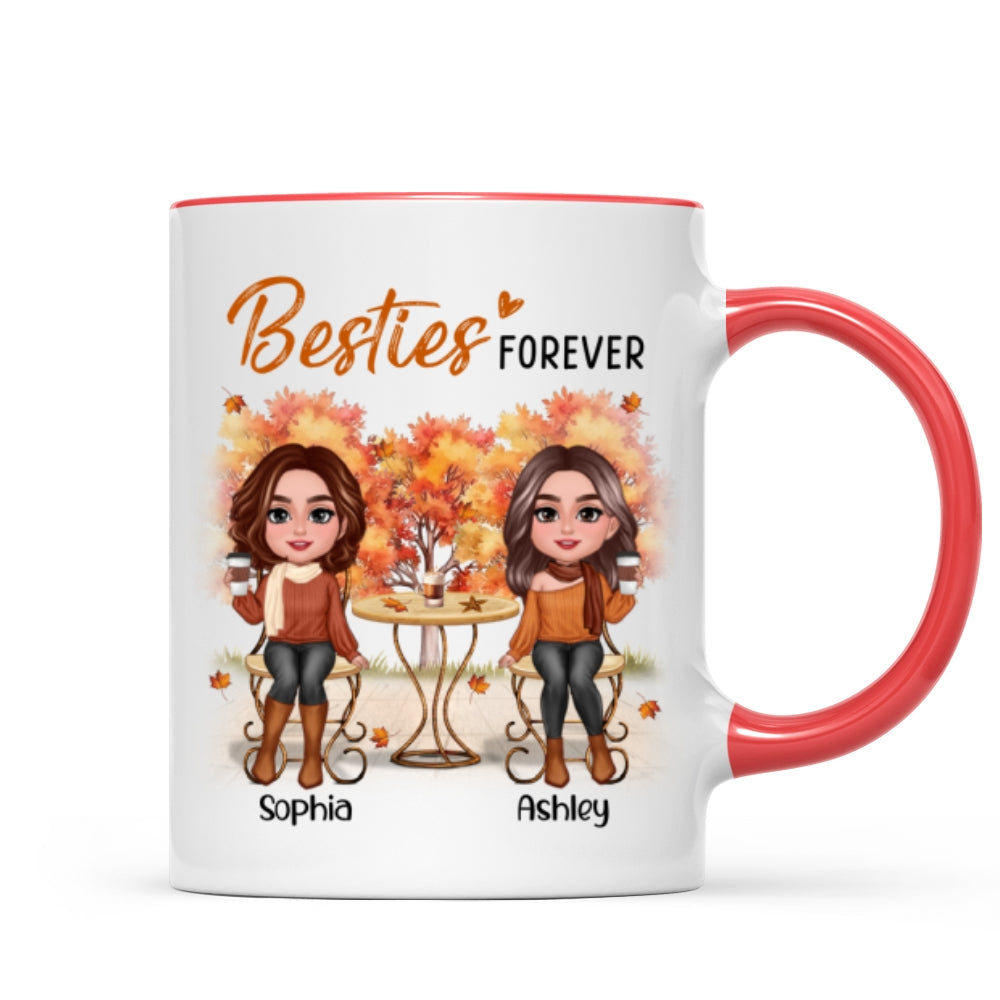 Fall Season Besties Sisters Sitting Table Personalized Mug