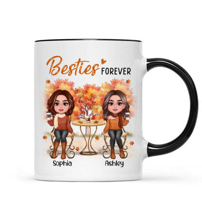 Fall Season Besties Sisters Sitting Table Personalized Mug