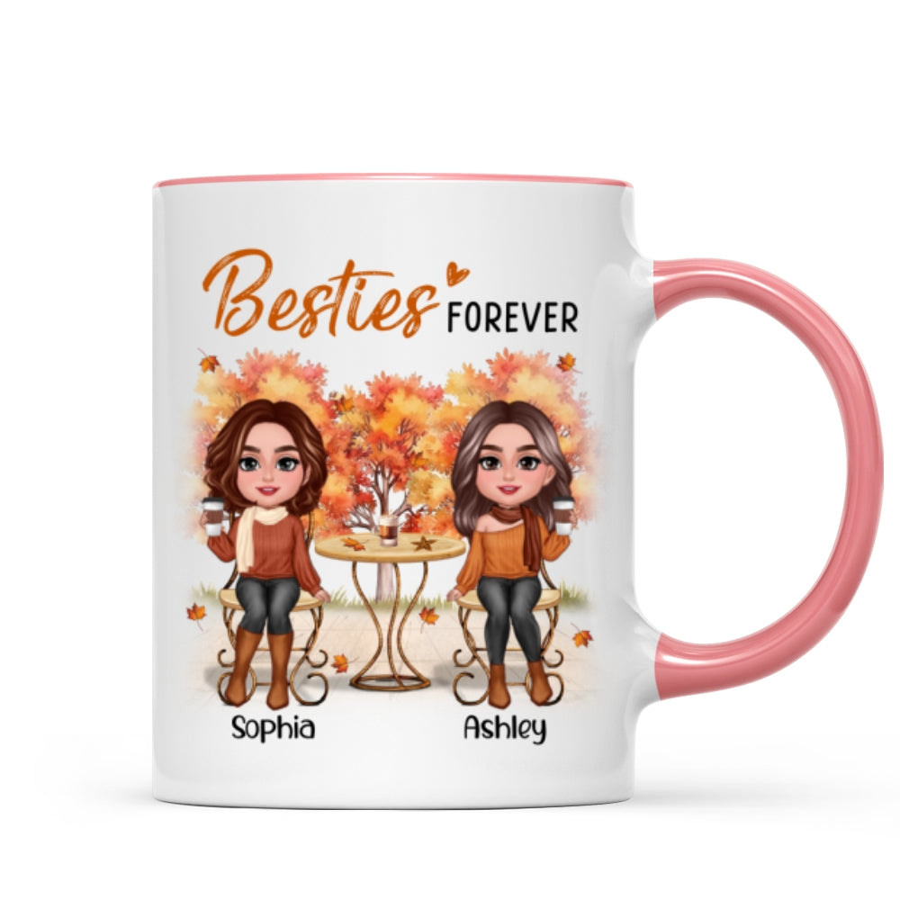 Fall Season Besties Sisters Sitting Table Personalized Mug