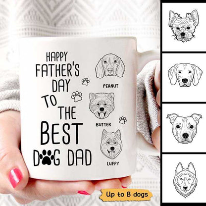 Happy Father's Day Dog Dad Dog Head Outline Personalized Mug