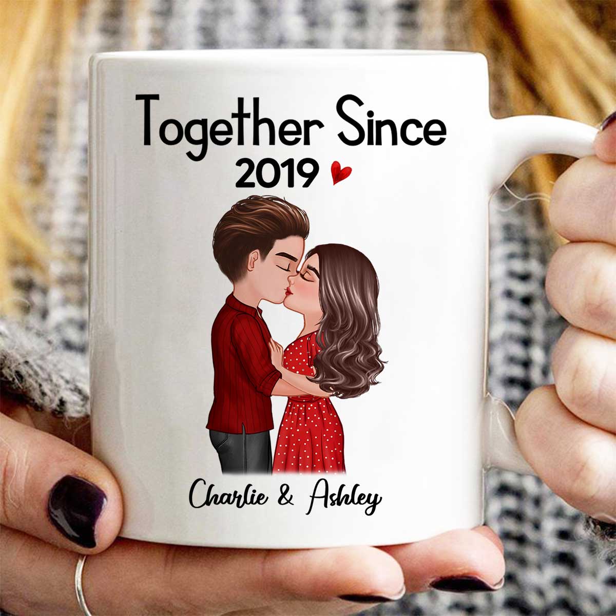 Doll Couple Kissing Anniversary Gift For Him Gift For Her Personalized Mug