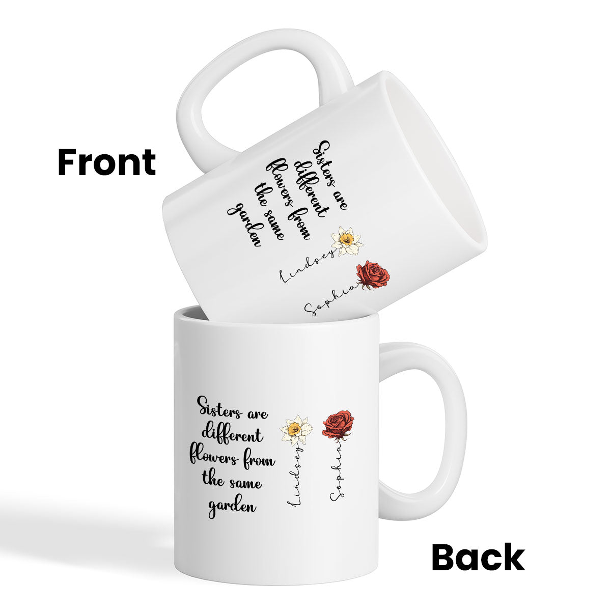 Sisters Are Diffrent Flowers From The Same Garden Personalized Mug, Long Distance Togetherness Birthday Christmas Gift For Sisters, Siblings