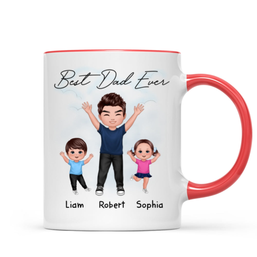 Happy Dad And Kids Dogs Cats Best Dad Ever Father's Day Gift For Dad Personalized Mug