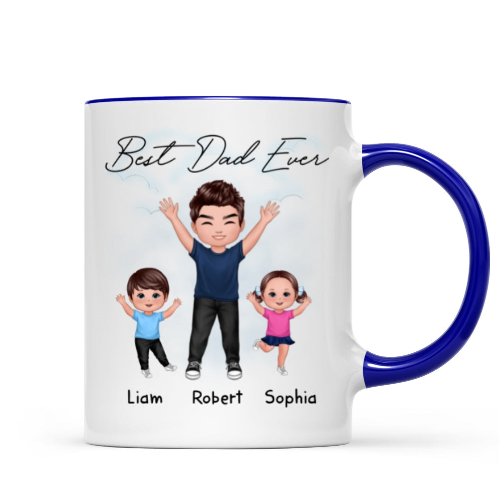 Happy Dad And Kids Dogs Cats Best Dad Ever Father's Day Gift For Dad Personalized Mug