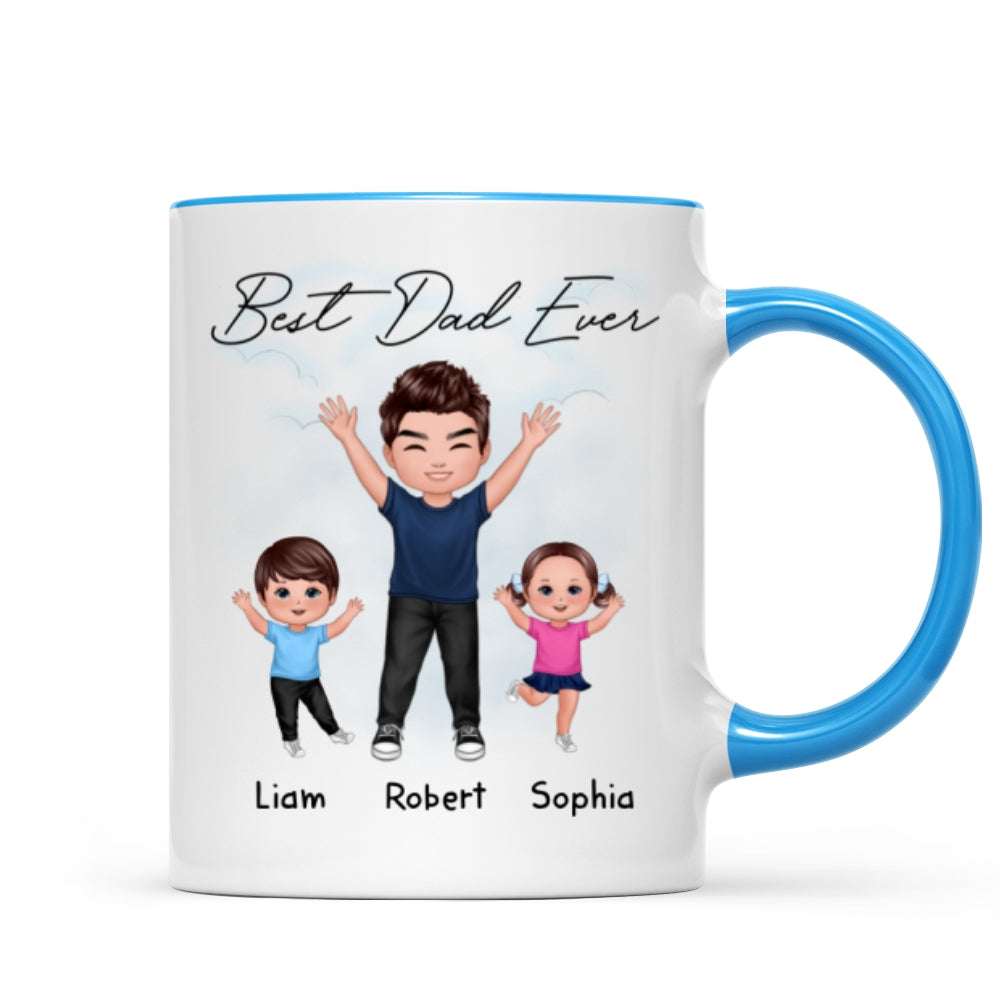 Happy Dad And Kids Dogs Cats Best Dad Ever Father's Day Gift For Dad Personalized Mug