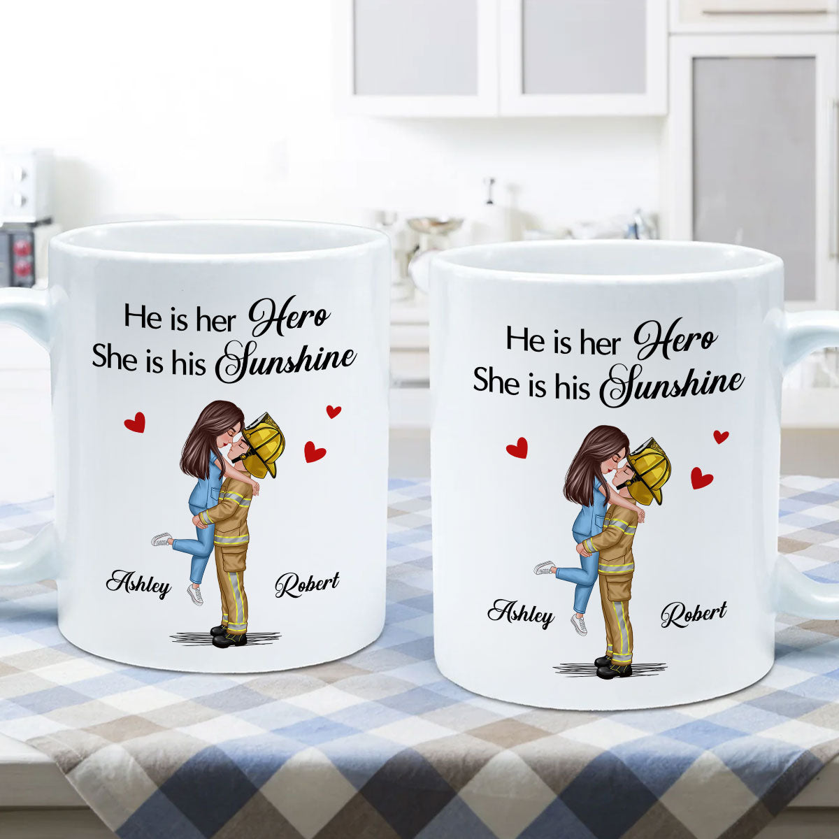 Her Hero His Sunshine Couple Valentine's Day Gifts by Occupation Gift For Her Gift For Him Firefighter, Nurse, Police Officer Personalized Mug