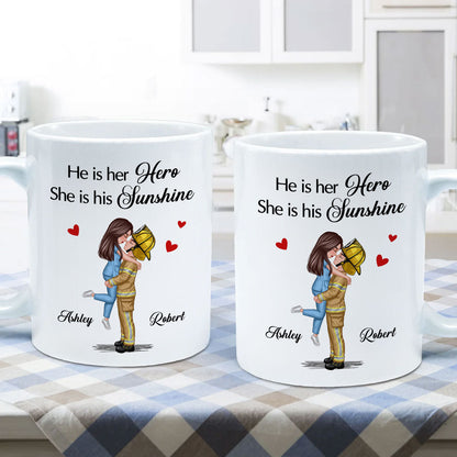 Her Hero His Sunshine Couple Valentine's Day Gifts by Occupation Gift For Her Gift For Him Firefighter, Nurse, Police Officer Personalized Mug