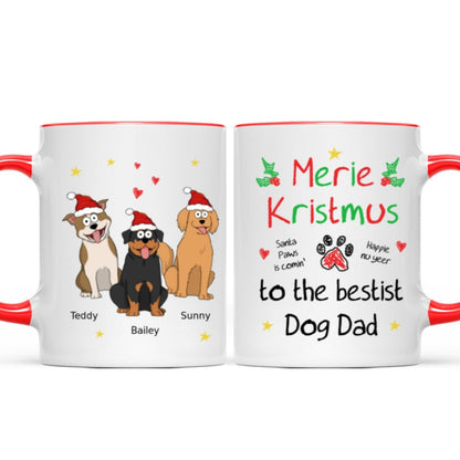 Merry Kristmus To The Bestist Dog Dad Dog Mom Funny Dog Cartoon Personalized Mug