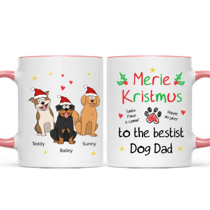 Merry Kristmus To The Bestist Dog Dad Dog Mom Funny Dog Cartoon Personalized Mug