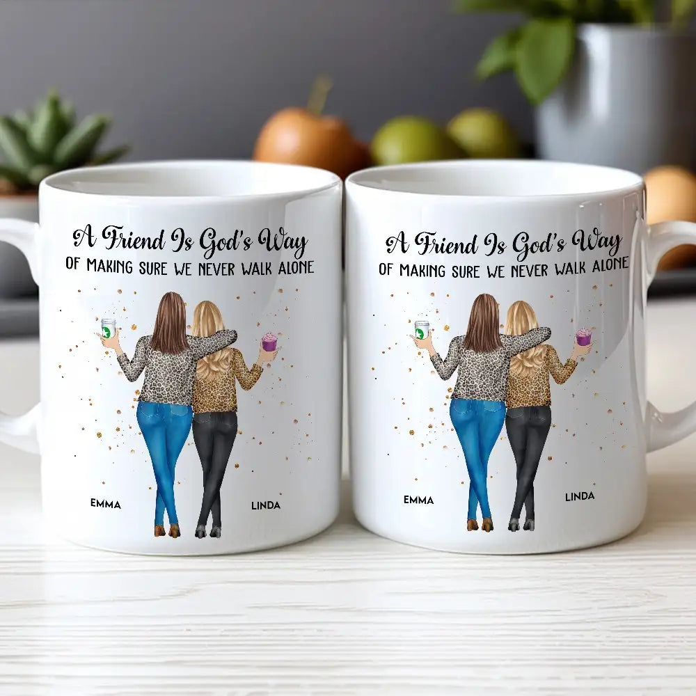 A Friend Is God's Way Personalized White Ceramic Mug for Best Friends