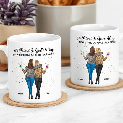 A Friend Is God's Way Personalized White Ceramic Mug for Best Friends