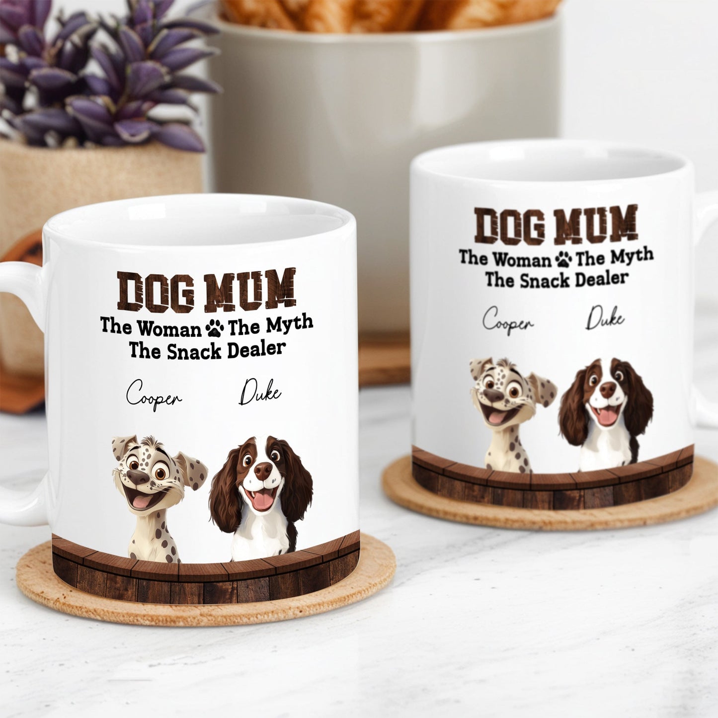 Dog Mum - The Myth, The Snack Dealer' Themed Mug White Ceramic, Ideal Gift for Pet Lovers on Mother's Day or for Home Use