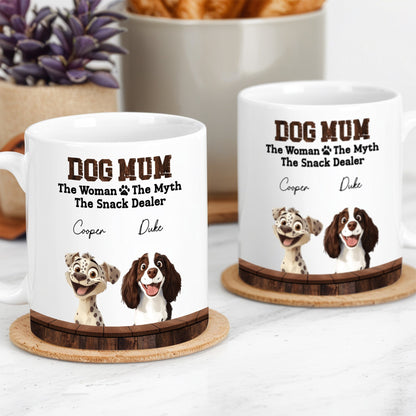 Dog Mum - The Myth, The Snack Dealer' Themed Mug White Ceramic, Ideal Gift for Pet Lovers on Mother's Day or for Home Use