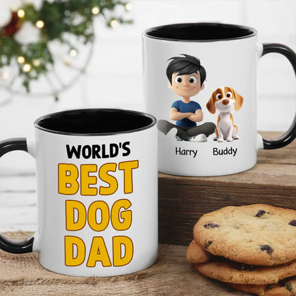 World's Best Dog Dad Mug Personalized Ceramic Mug with Cartoon Dog and Owner for Dog Lovers