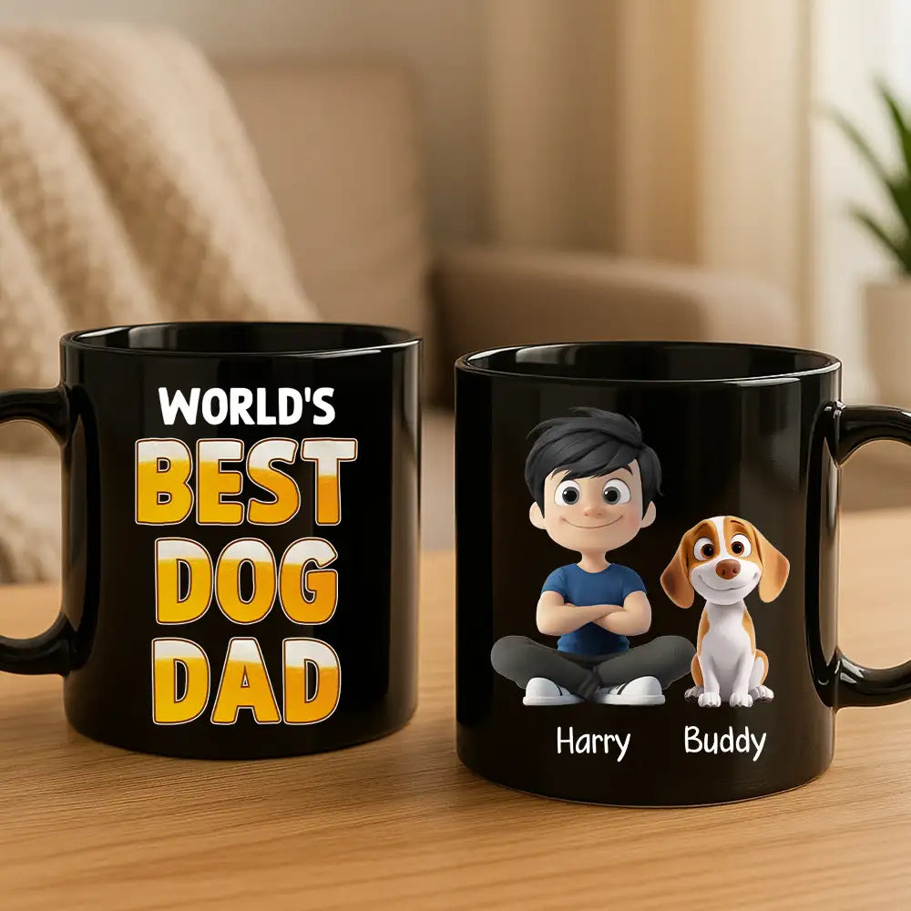 World's Best Dog Dad Mug Personalized Ceramic Mug with Cartoon Dog and Owner for Dog Lovers