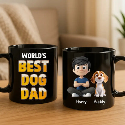 World's Best Dog Dad Mug Personalized Ceramic Mug with Cartoon Dog and Owner for Dog Lovers