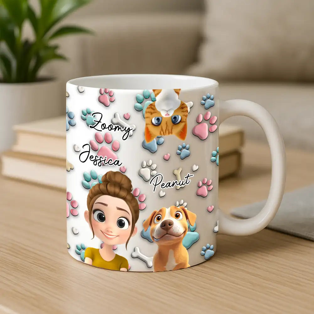 Personalized Ceramic Mug with Patriotic Paw-Print Design