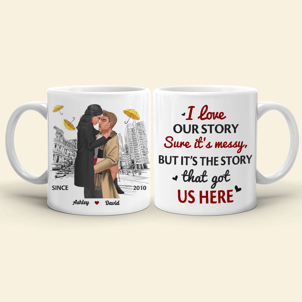 It's the story that got us here , Personalized White Mug for Couples
