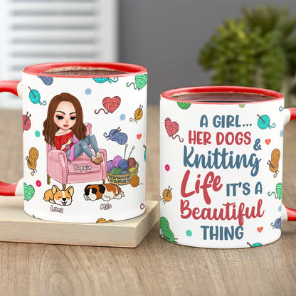 Personalized Gifts For Knitting Lover Accent Mug Women Sitting Knitting With Dog 04XQPU010824HH
