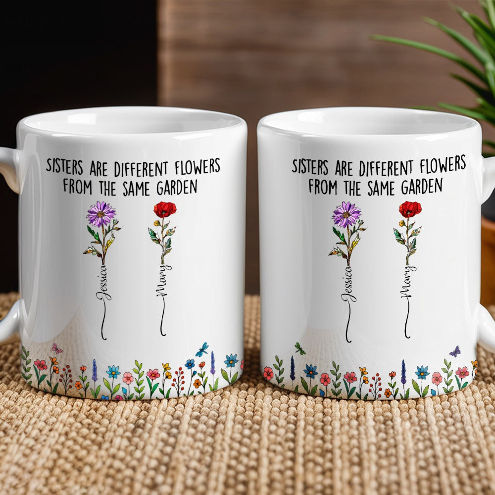 Sisters Ceramic Mug with Floral Illustration, Heartwarming Quote, Perfect Gift for Sisters