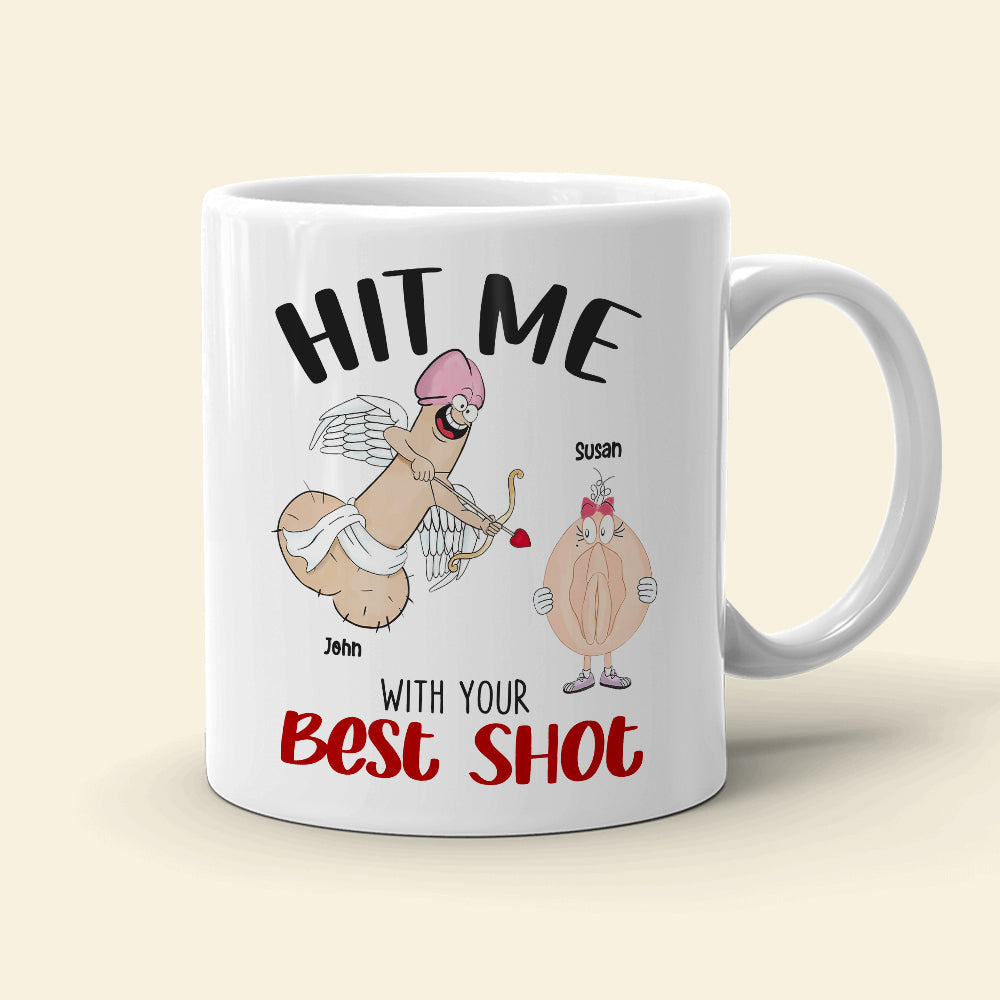 Hit Me With Your Best Shot, Valentine Funny Couple White Mug