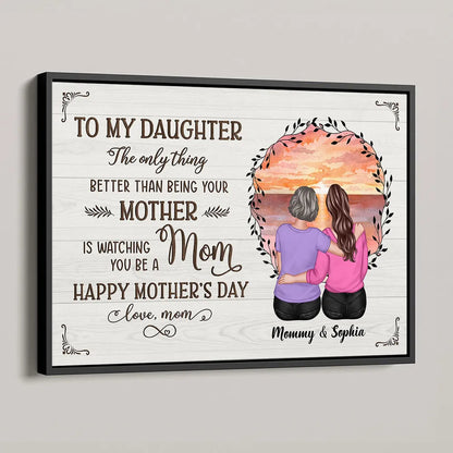Beach Sunset Mother and Daughter Hugging Back View Personalized Cup, Poster, Keychain, Ornament & More, Sentimental Mother's Day Gift for Daughter