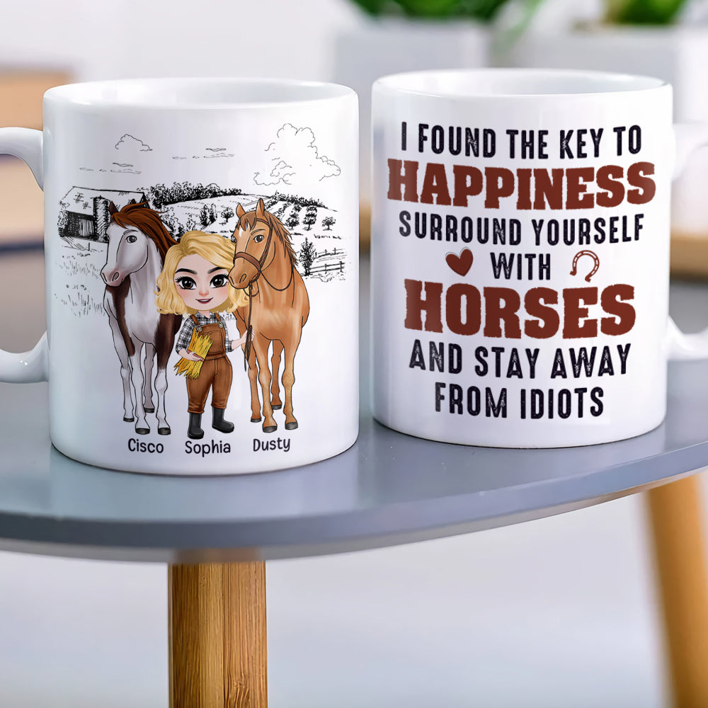 I Found The Key To Happiness Surround Yourself With Horses-Personalized Coffee Mug- Gift For Horse Lover