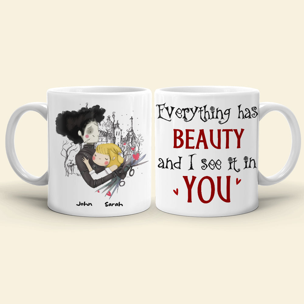 Everything Has Beauty And I See It In You, Personalized Horror Couple Mug