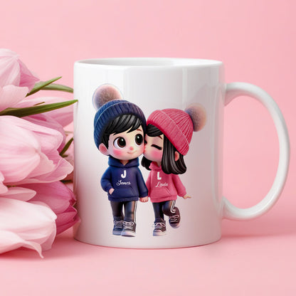 Personalized Cup - Cute Couple Kissing Moment - Custom Name Gift for Boyfriend & Girlfriend