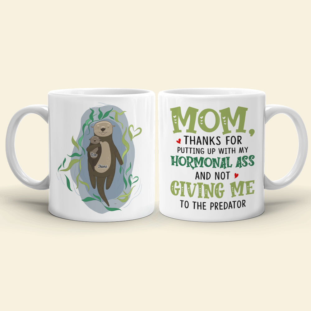 Otter Mother's Love Grows By Giving, Personalized Mom White Mug, Accent, Wine Tumbler Gift For Mom