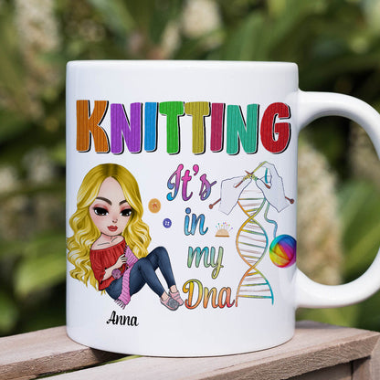 Personalized Gifts for Knitters, Knitting in my DNA White Mug 04TOTN070824