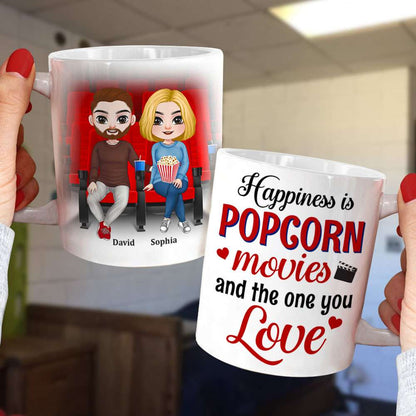 Happiness Is Popcorn Movies And The One You, Couple Cinema White Mug