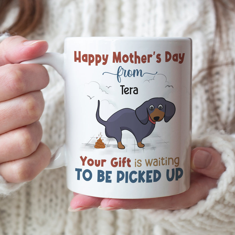 Your Gift Is Waiting To Be Picked Up, Personalized Mug, Gift For Dog Mom, Mother's Day Gift, Chibi Dogs