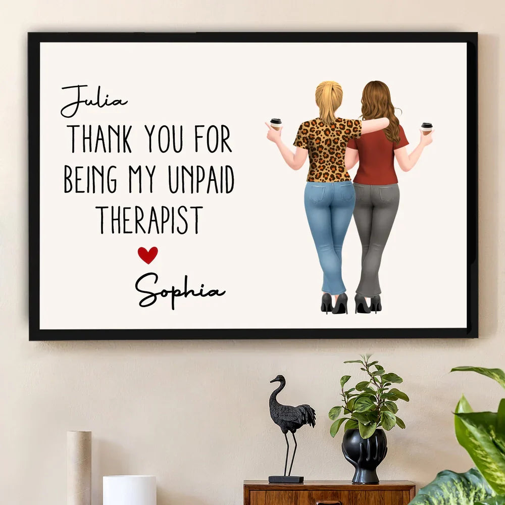 Mug with Hugging Friends Art, Thank You for Being My Unpaid Therapist, Customizable Unique Gift for Coworker or Best Friend